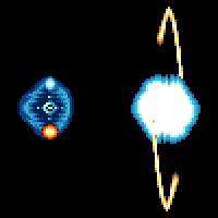 The Cyclone Force, a prototype, as it appears in docked mode (left) and detached mode (right). Visual evidence suggests that the blue and orange spheres are Cyclonic Bits.