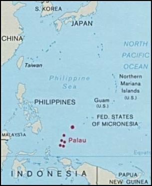 Map of Palau and its location in Oceania