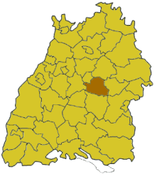 Map of Baden-Wrttemberg highlighting the district Esslingen
