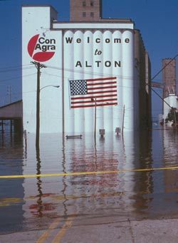 Water encroaching on the City of Alton, Illinois
