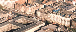 O'Connell Street from the air. The  is the large building in the centre-left.