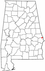 Location of Ladonia, Alabama