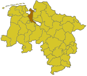 Map of Lower Saxony highlighting the district Wesermarsch