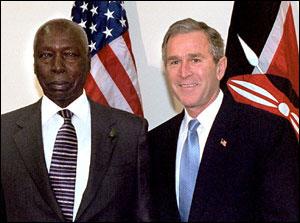 President Moi and US President Bush at the UN headquarters in New York on November 10, 2001.
