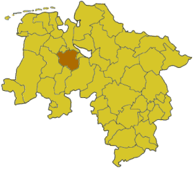 Map of Lower Saxony highlighting the district Oldenburg