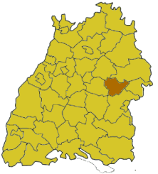 Map of Baden-Wrttemberg highlighting the district Gppingen