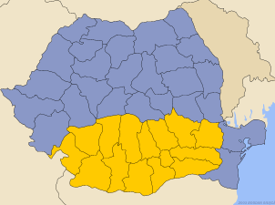 Map of Romania with Wallachia in yellow.