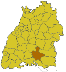 Map of Baden-Wrttemberg highlighting the district Sigmaringen