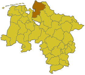 Map of Lower Saxony highlighting the district Cuxhaven