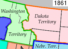 The northern Rockies after the formation of the Dakota Territory from Nebraska Territory in 1861.