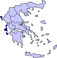 Map showing Ionian Islands periphery in Greece