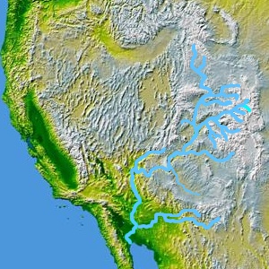 The Blue River, a tributary of the Colorado, is shown highlighted on a map of the western United States