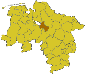 Map of Lower Saxony highlighting the district Verden