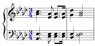 Two staves with time signature highlighted in blue