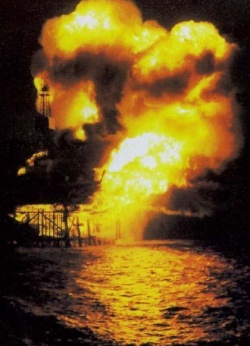 The Piper Alpha platform on fire