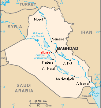 Fallujah's location in Iraq