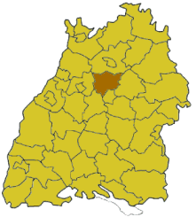Map of Baden-Wrttemberg highlighting the district Ludwigsburg
