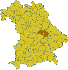 Map of Bavaria highlighting the district Regensburg