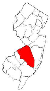Map of New Jersey highlighting Burlington County