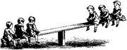 Seesaw with a crowd of children playing