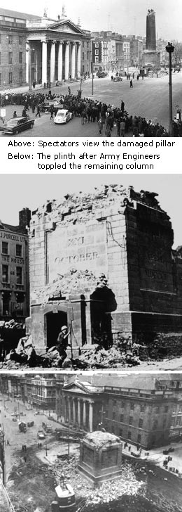 The remains of Nelson's Pillar on O'Connell St. after its destruction.