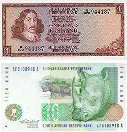 The old R1 and new R10 bank notes