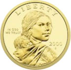 U.S. dollar coin, showing Charbonneau on his mother's back