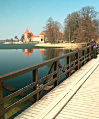 A view of Trakai castle from the bridge over the lake