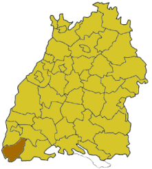 Map of Baden-Wrttemberg highlighting the district Lrrach