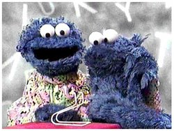 Cookie Monster (right) and his mother.