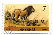 5-shilling stamp of 1980 depicting  and cubs, used in 1985