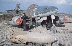Me 262 A1a camouflaged on a German airfield