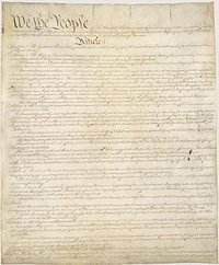 The , adopted in  by a , sets down the basic framework of American government in its seven articles. The constitution replaced the  system of the  (in force from  to ). The Constitution is currently on display at the .