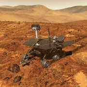 Computer generated image of one of the two Mars Exploration Rovers which touched down on Mars in 2004.