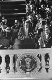 John F. Kennedy gives his memorable inauguration speech.