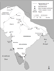 Extent of Empire in the late : the Mughals ruled all but the southern tip of the subcontinent.