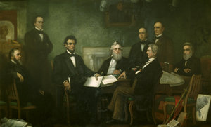 Lincoln met with his Cabinet for the first reading of the  draft on , .