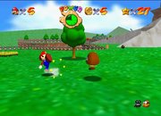 Mario kicking a Goomba in 