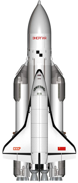 Illustration of the Buran Shuttle on an Energiya booster rocket