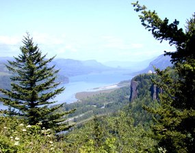 Columbia River Gorge near Crown Point, Oregon, looking upstream into the gorge