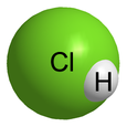 Molecular model of hydrogen chloride.