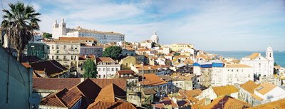 Panoramic view of Lisbon from  with  on the left and St Michael's church in the  on the far right.