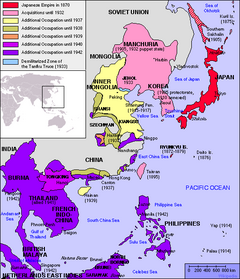 The Empire of Japan encompassed most of East and Southeast Asia at its height in .