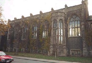 Burwash dining hall viewed from Charles St.
