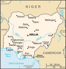 Map of Nigeria showing Lagos on the left