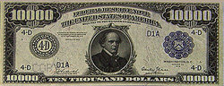 Obverse of $10,000 bill featuring Salmon P. Chase