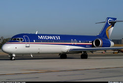 Midwest Airlines Boeing 717 taxiing for departure at John Wayne Airport (Santa Ana, California, USA) in February 2004