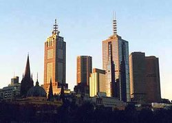 The eastern end of the Melbourne skyline, from Southbank
