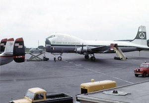 Aer Lingus Carvair loading a car at Bristol Airport, Bristol, England, in 1965