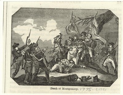 An engraving depicting the death of General Montgomery at the .